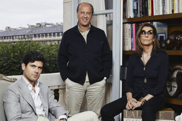 Prosper, centre, and Martine Assouline, the French founders of their namesake business, and their son Alexandre.