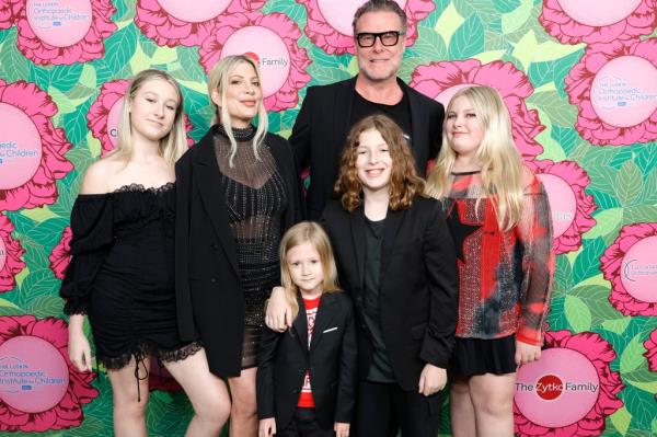 Stella Spelling, Tori Spelling, Beau Spelling, Dean McDermott, Finn Spelling, and Hattie Spelling attend the Luskin Orthopaedic Institute for Children, Stand for Kids Gala at Universal Studios Hollywood on June 10, 2023 in Universal City, California.