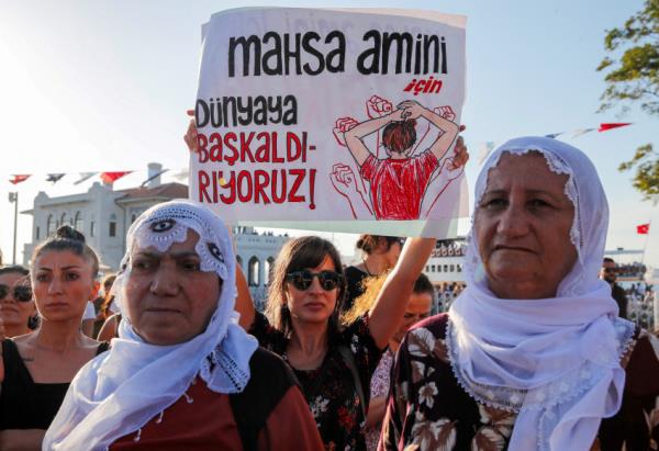 FILE PHOTO: Women take part in a rally on the first anniversary of the death of Mahsa Amini in Istanbul