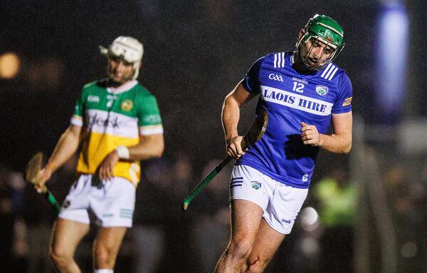 Laois' Mark Dowling celebrates after scoring his side's first goal of the match.